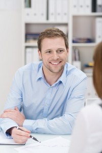 Smiling businessman having a discussion